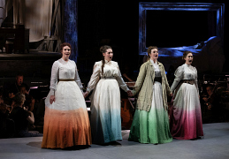 2-Kitty Whately as Meg, Elizabeth Karani as Amy, Charlotte Badham as Jo and Harriet Eyley as Beth in Little Women at Opera Holland Park © Ali Wright